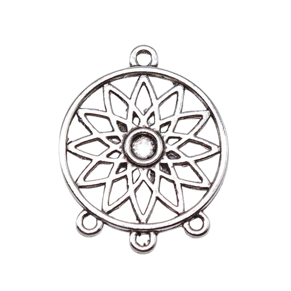 10pcs/lot 27x33mm Dreamcatcher For Porous Earring Connector For Jewelry Making Antique Silver Color 1.06x1.3inch