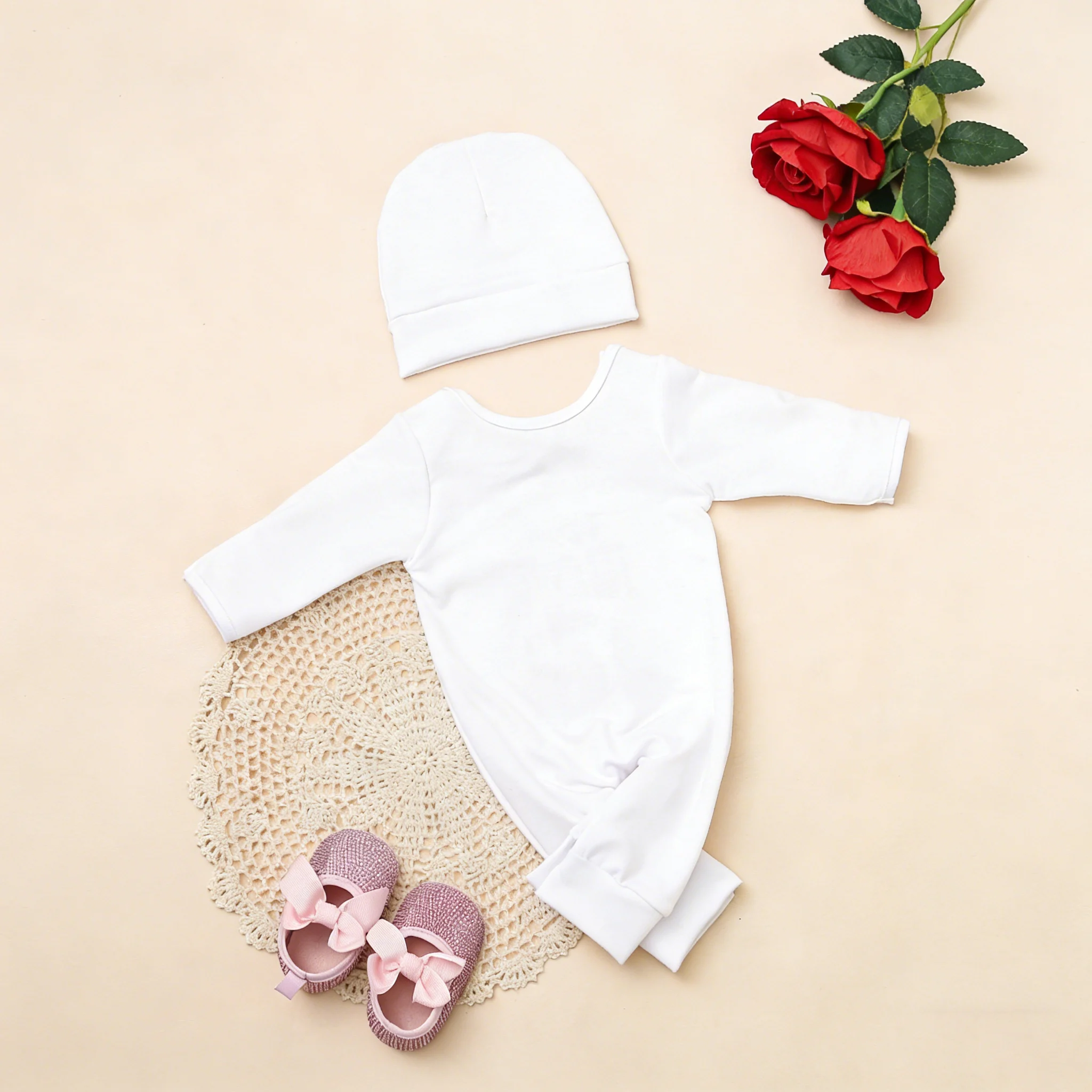 Ylsteed Newborn Photography Bodysuit Toddler Baby With Button Long Sleeves Romper Letter Print Jumpsui Hat Coming Home Outfit-HD - view 6