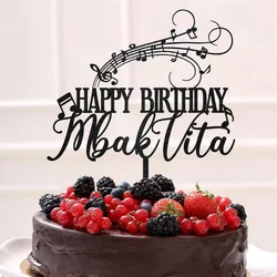 New Theme Music Happy Birthday Cake Topper Gold Acrylic Musical Note Cake Topper for Kids Birthday Music Party Cake Decorations
