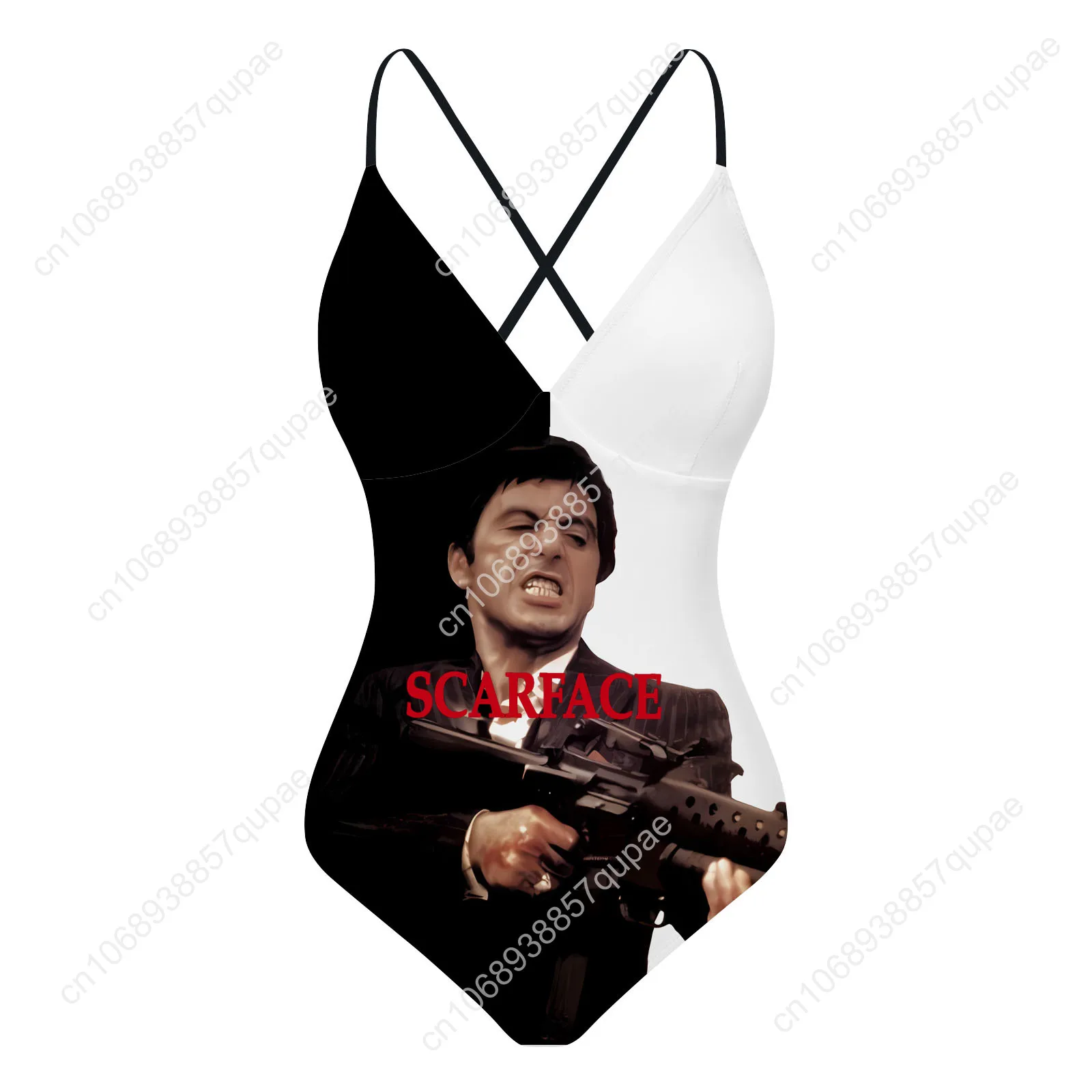Scarface Hot Movie Tony Montana Custom V-neck Halter Back Swimsuit Womens Bathing Suits Bikini Pool Party Beach Sexy Beachwear