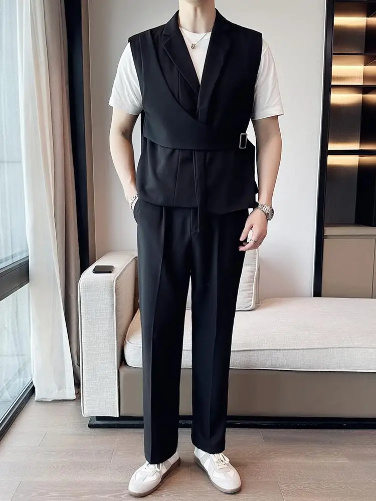 2-E3  Sleeveless suit jacket men summer thin style 2024 new men's clothing hanhigh-end wear suit vest suit