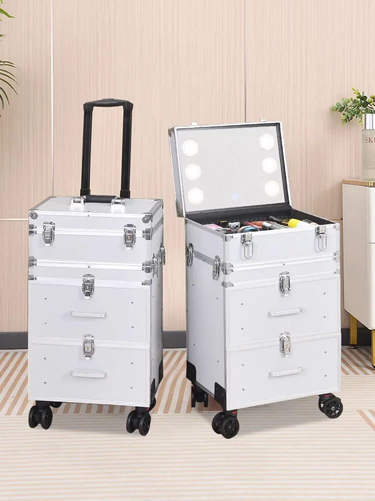 Customized Makeup Suitcase Women With Mirror Light,Portable Drawer,Large Capacity,Professional Makeup Artist Storage Trolley Box