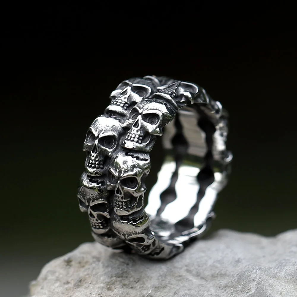 NEW Men\'s 316L stainless steel rings Unique Skull ring Vintage Aegishjalmur PUNK Jewelry Gifts free shipping