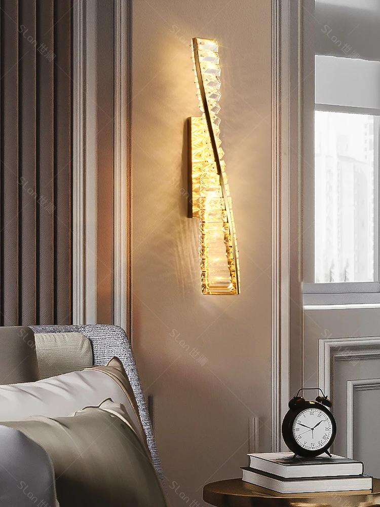 

Crystal luxury bedroom bedside living room background wall corridor stairs Lamp Hotel designer wall lamp