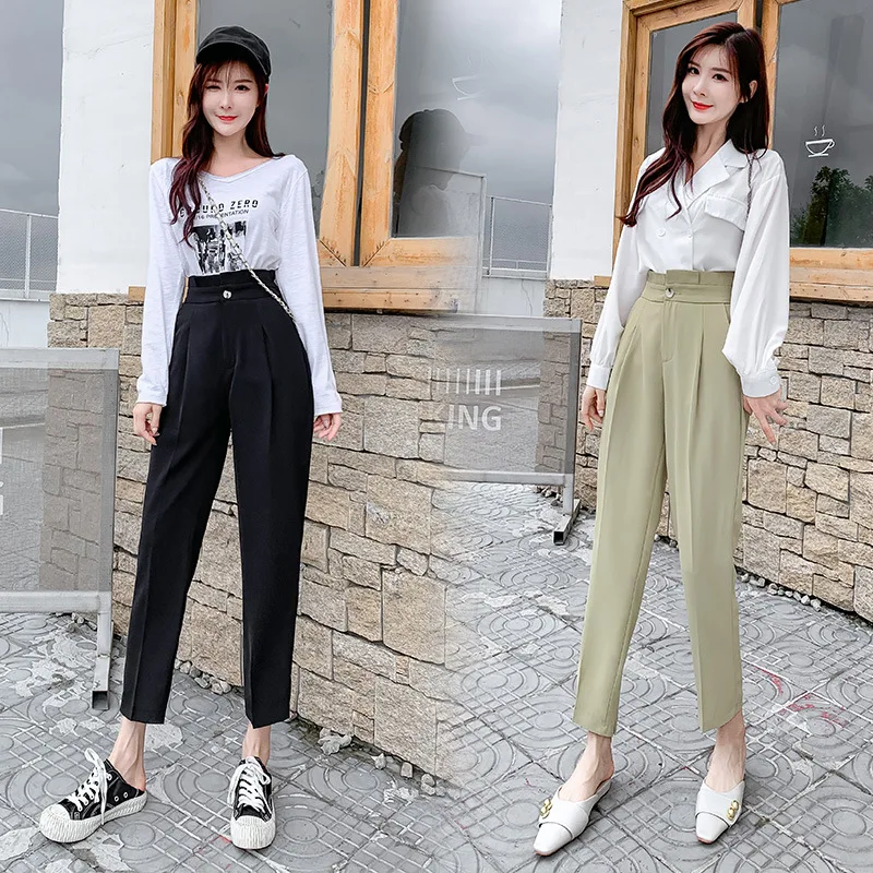 

Real Shot 2023 Summer Spot Korean Style Versatile Loose Western Style Bud High Waist Temperament Cigarette Tube Cropped Pants Ha