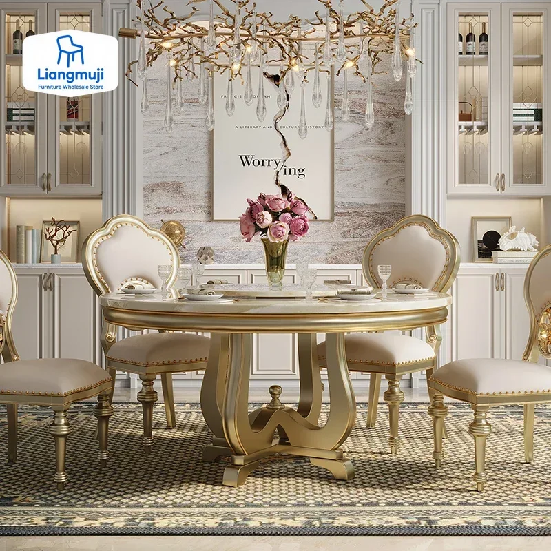 

Luxury Design Marble Dining Tables Wood 6 Chairs Modern Center Dining Tables Living Room Mesas De Comedor Home Furniture