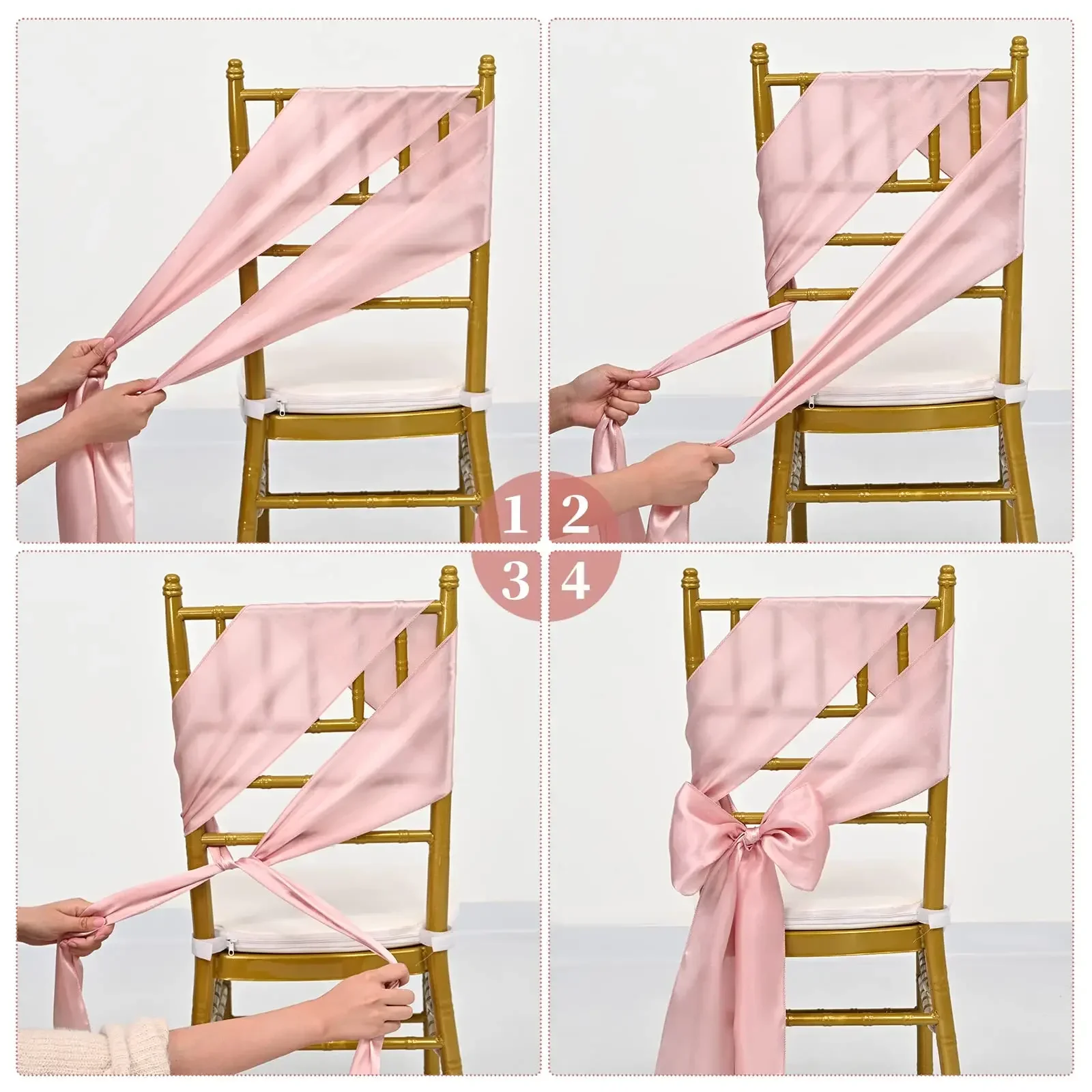 50PCS 10/ 17x275cm Satin Chair Sashes Rose Gold Bows Chair Ribbons Cover for Wedding Banquet Party Baby Shower Event Decorations