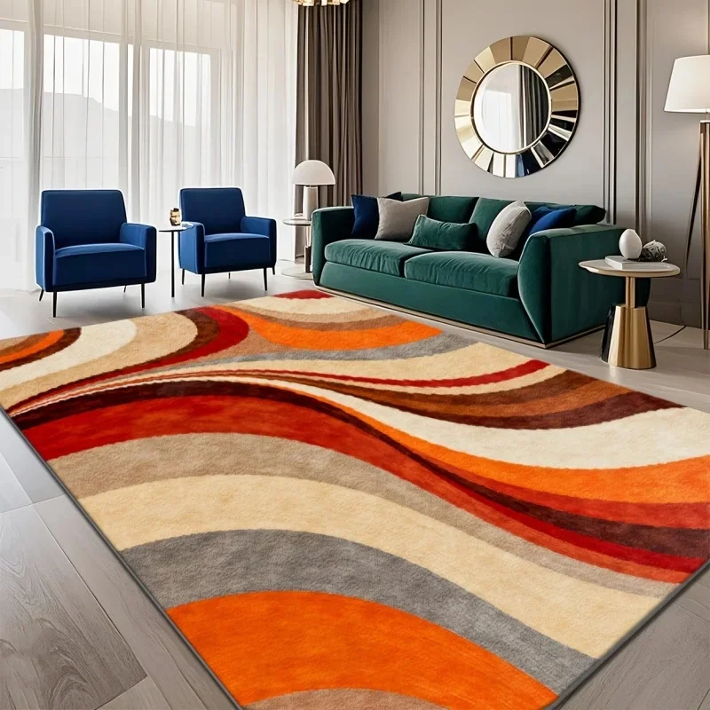VIKAMA Modern Abstract Wave Area Rug, Retro Color Block Striped Floor Mat, Soft Non Slip Living Room Bedroom Decor Carpet