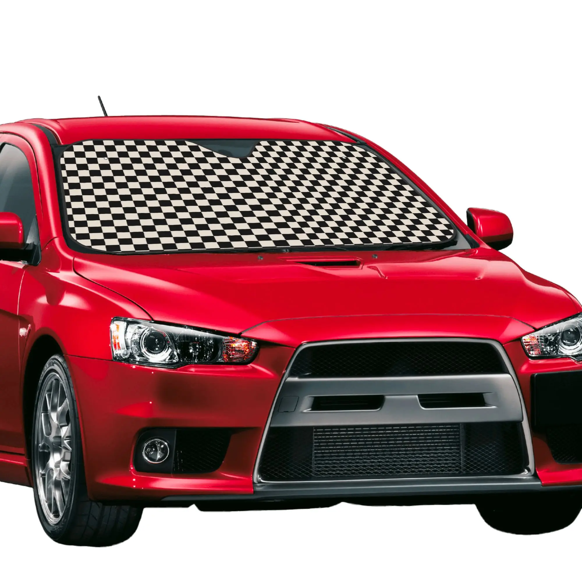 Checkerboard Pattern Plaid Black And Linen White Car Front Windshield Sun Visor Heat Insulation Aluminum Foil Auto Visor