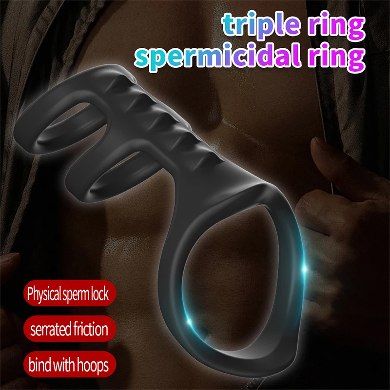 Silicone 3 Ring Penis Ring SM Testicle Bondage Ball Stretcher Cock Cage Semen Lock Dick Enlarger Male Masturbation Sex Supplies