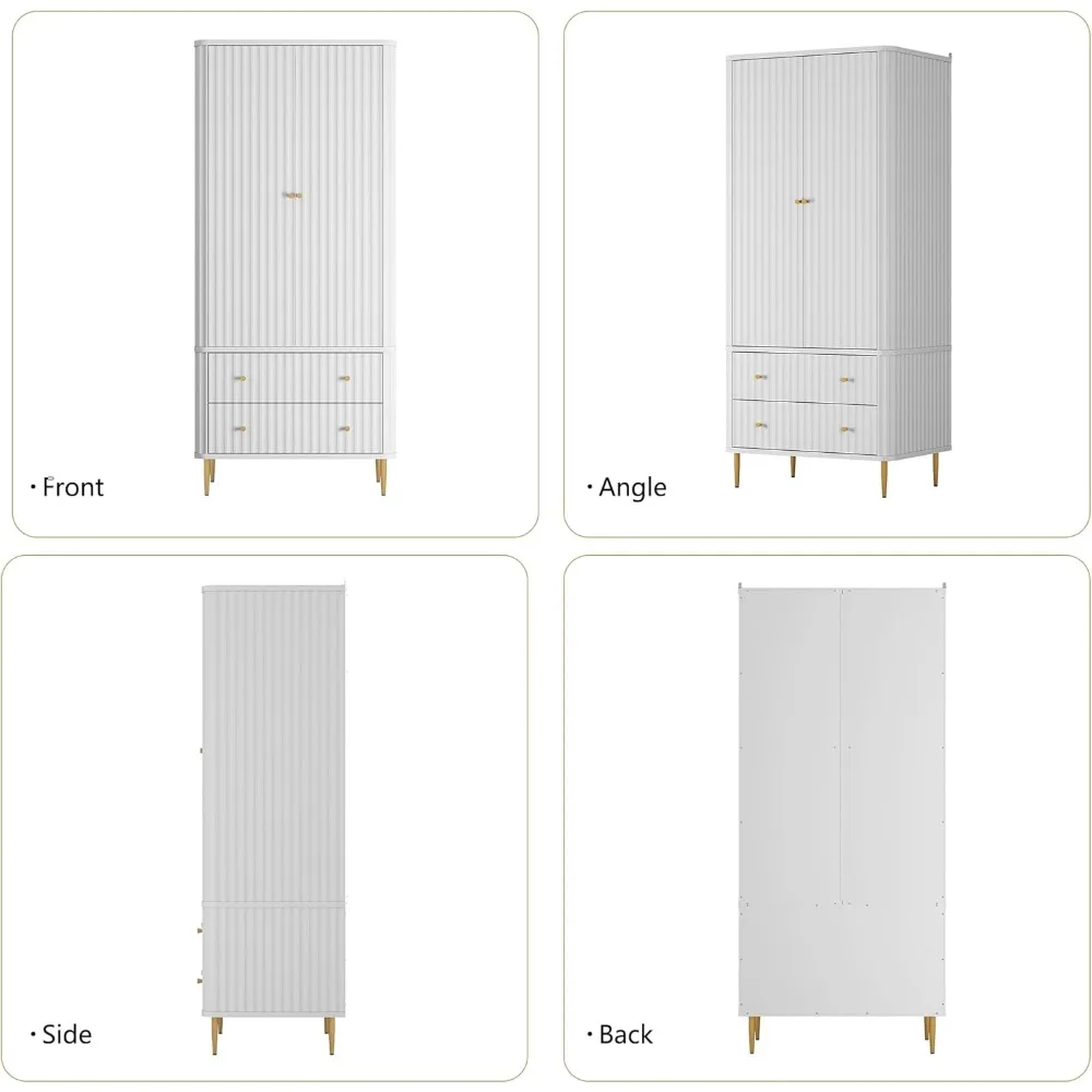 خزانة ملابس خشبية كبيرة الحجم بطول 72 طويل القامة مع قضيب تعليق وأدراج لتخزين غرفة النوم