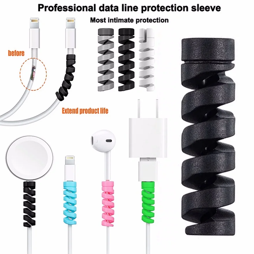 Protector de Cable en espiral de silicona, cubierta protectora para Cable de datos y auriculares, envío rápido, 1 unidad