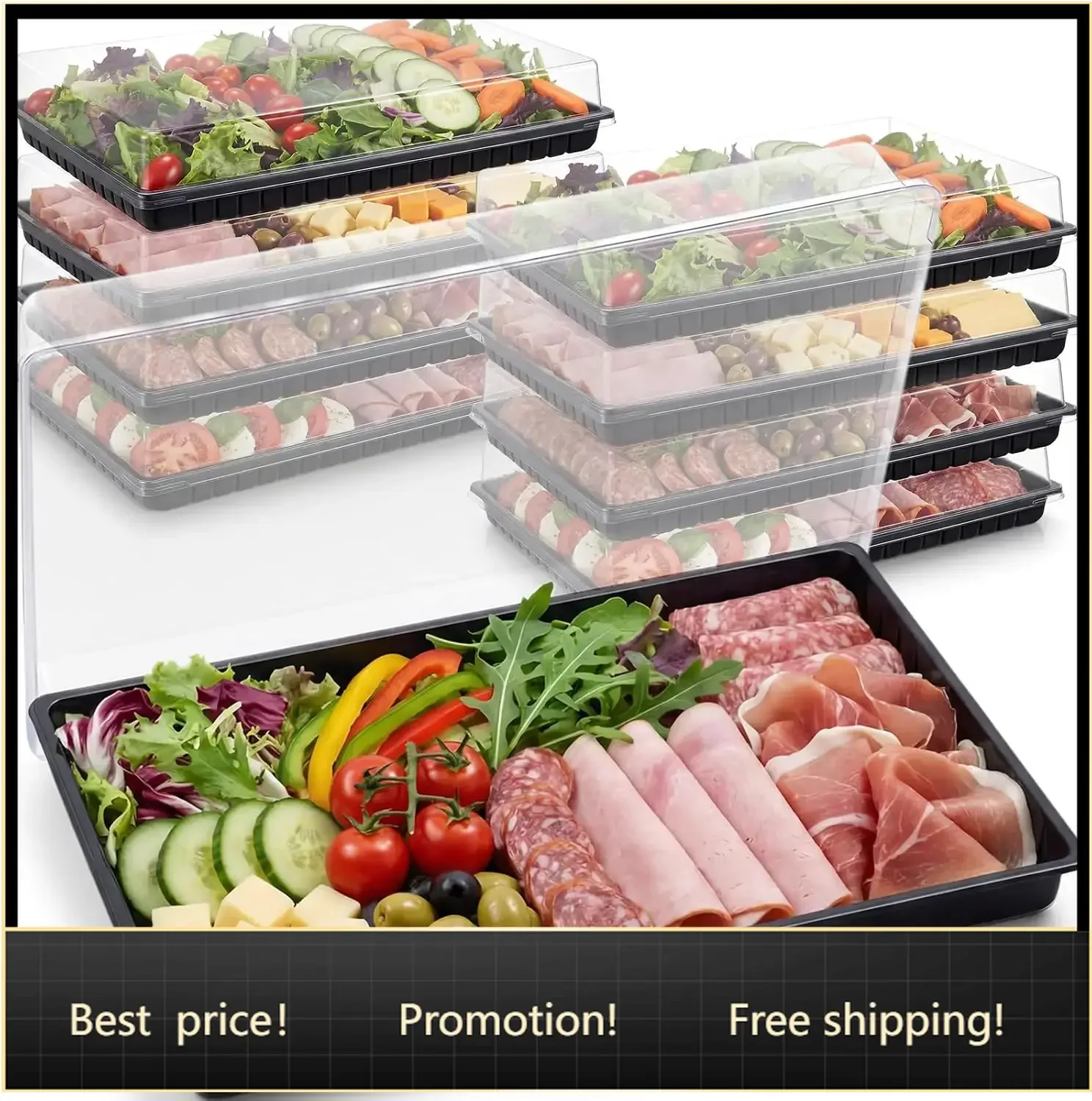 10 Pcs Extra Large Charcuterie Board with Lids, 18 x 12 Inch Plastic Catering Trays for Cookies, Desserts, Candy, Reusable