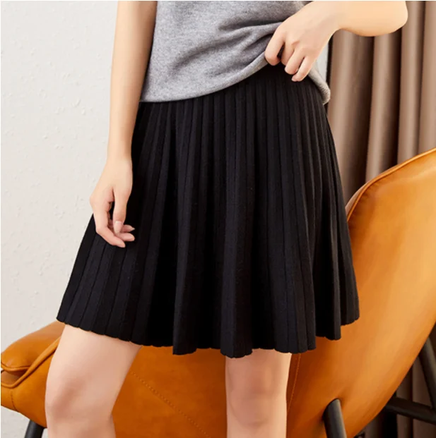 Short Warm Knitted Skirt Women 2022Autumn Winter Women\'s High Waist Mini A Line Skirt Female Elegant All-match Skirt