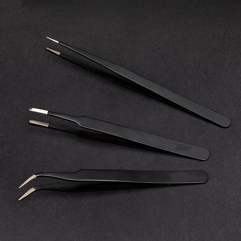 1pcs Precision Tweezers Straight Curved Fine Spade Tip Anti-Static Stainless Steel for Journal Tape Stickers Handwork F827