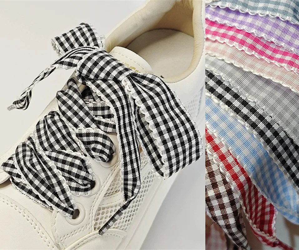 Lace Plaid Flat Shoelaces Fashion Accessories Replacement Laces For Canvas Shoes German Trainer White Casual Sneakers