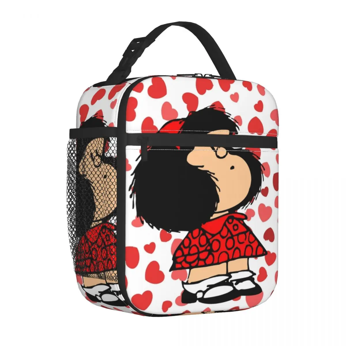 Mafalda-bolsas de almuerzo con aislamiento de corazón, contenedor de almuerzo portátil de dibujos animados de Amine, bolsa refrigeradora, fiambrera, Picnic universitario, hombres y mujeres