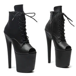 Leecabe  20CM/8inches Matte PU  upper Open toe  High Heel platform ankle  Trend fashion stripper heel  Pole Dance booties