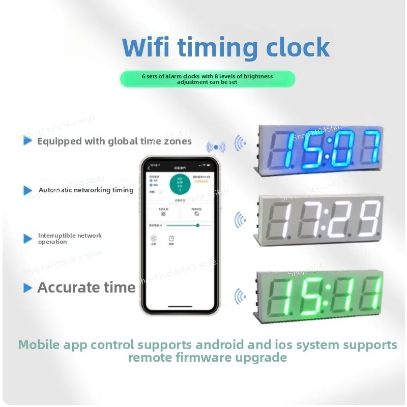 WIFI 시계, NTP 시간 서비스, 자동 시간 동기화, 0.8인치 디지털 튜브 LED 시계 모듈, 지능형 디밍