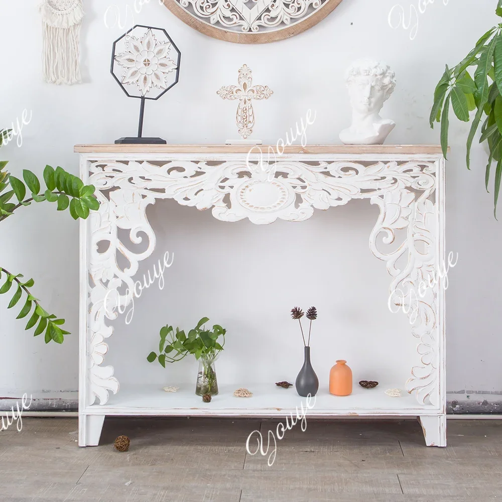 

J Fireplace Decorative Cabinet Vintage American Country Solid Wood French Carved Entrance Cabinet Living Room Bedroom Villa