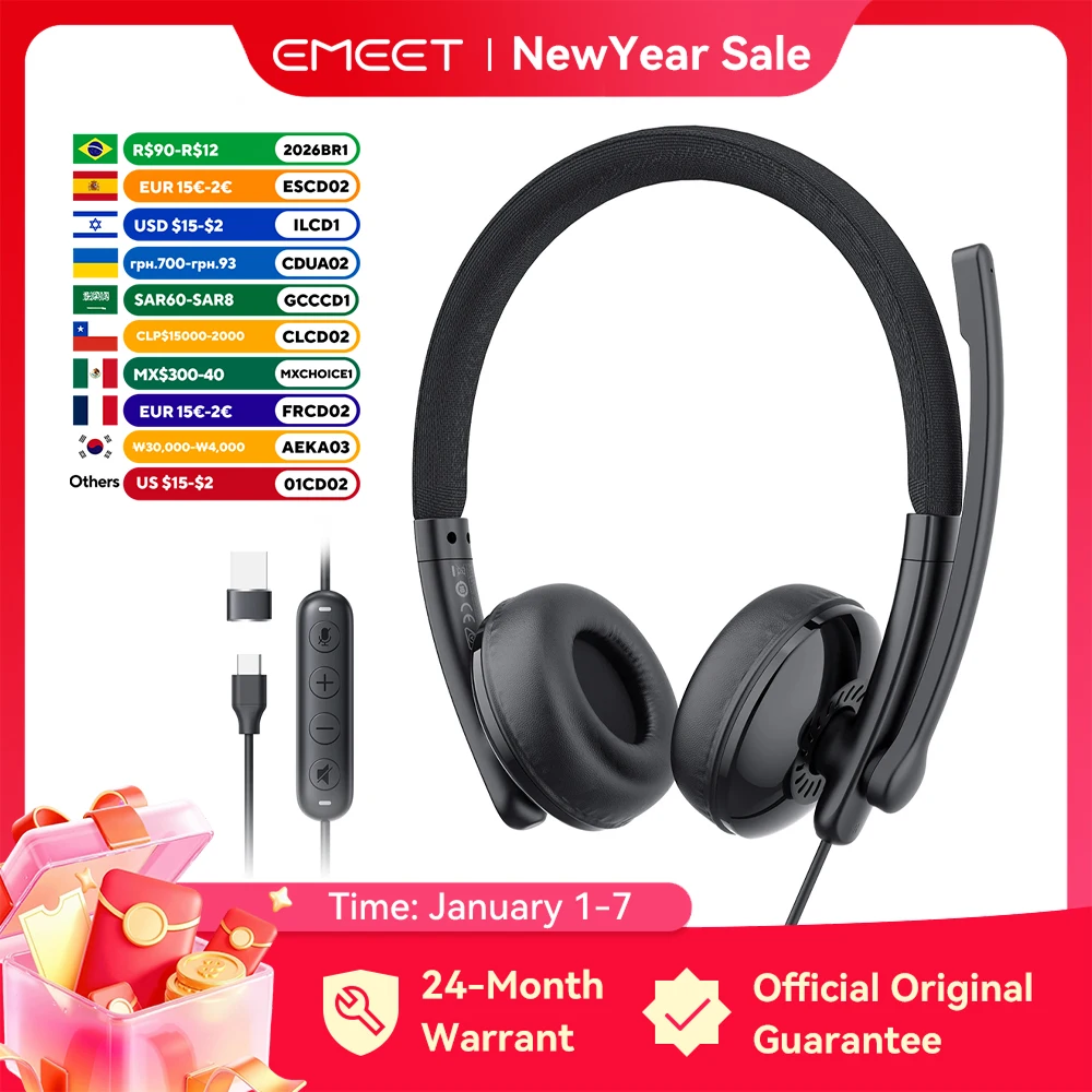 EMEET casque filaire avec Microphone Center d'appels USB casque ENC suppression du bruit c�ble de bureau �couteurs pour t�l�phone/ordinateur PC