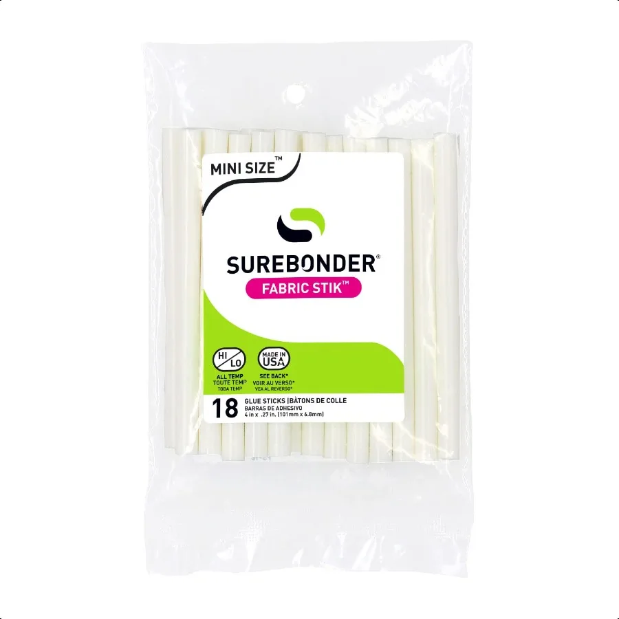 

Surebonder White Mini Size Fabric Hot Glue Sticks 4Inch Length hine Washable Works with Fabric Leather Ribbon Foam 18 Pack Whit
