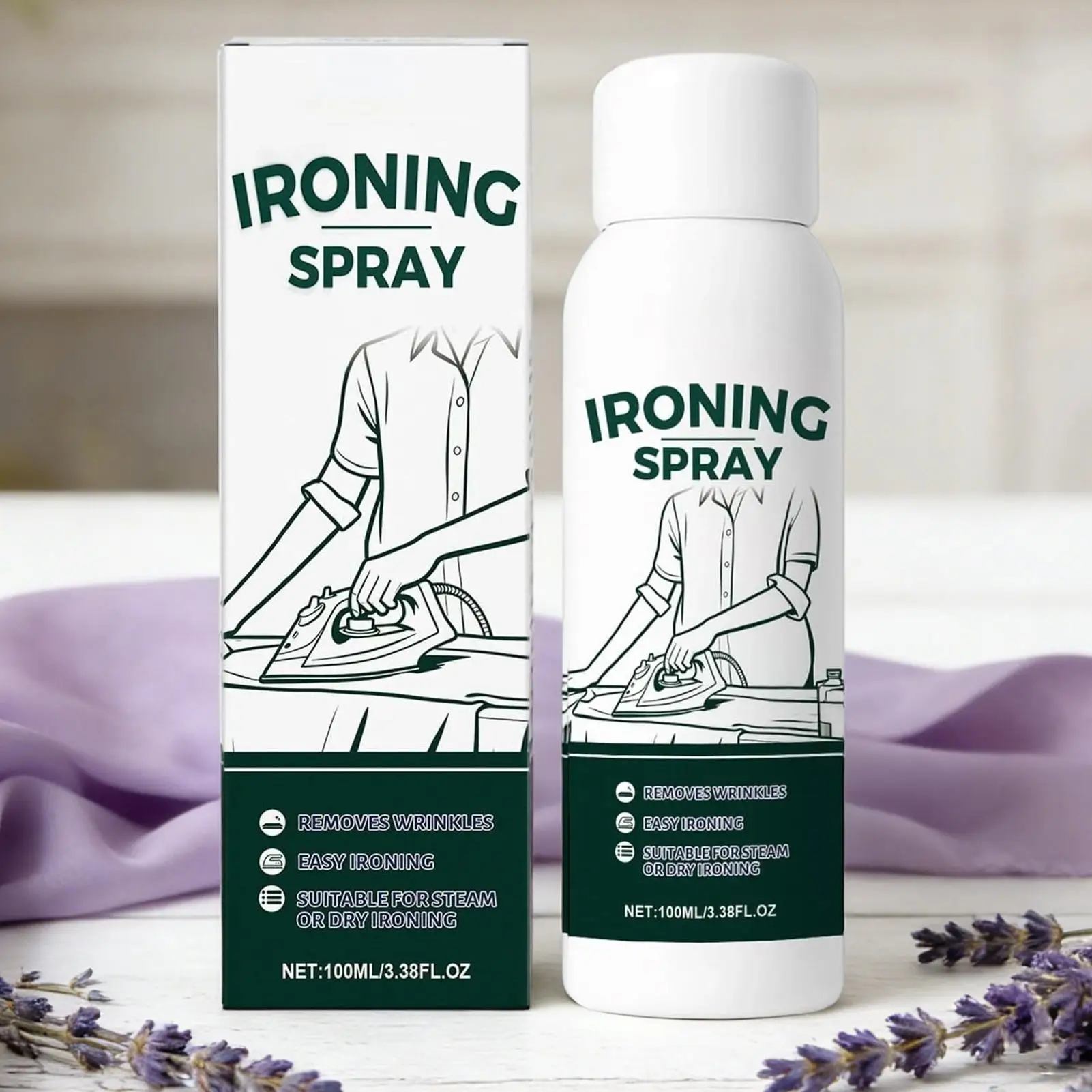 Spray para planchar de 100ml, fijación fuerte, tamaño viaje, protector antiestático para telas de lana, algodón, lino, poliéster y seda.