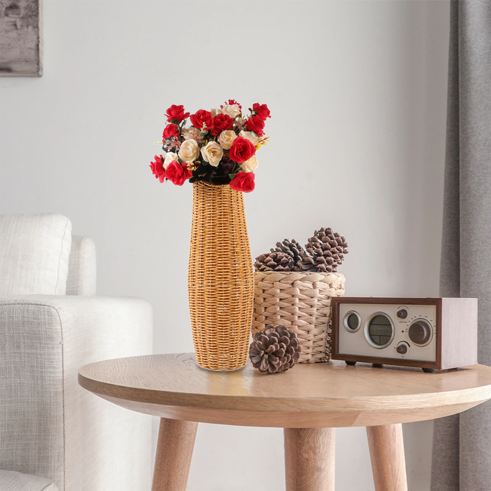 

Tall Imitation Rattan Floor Vase Woven Plastic Flower Vase Home Decorative Dried Flower Holder Desktop Adornment