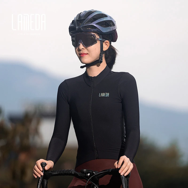 LAMEDA Winter Fleece Cycling Jersey Long Sleeve UPF50+ UV Protection Bike Top Bicycle Jersey Full Zip Women's Cycling Clothing