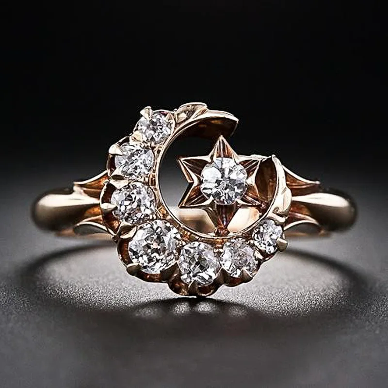 2026 New Retro Luxury Star and Moon Zircon Ring Design with A Trendy and Flowing Banquet Atmosphere, Zircon Handmade Jewelry
