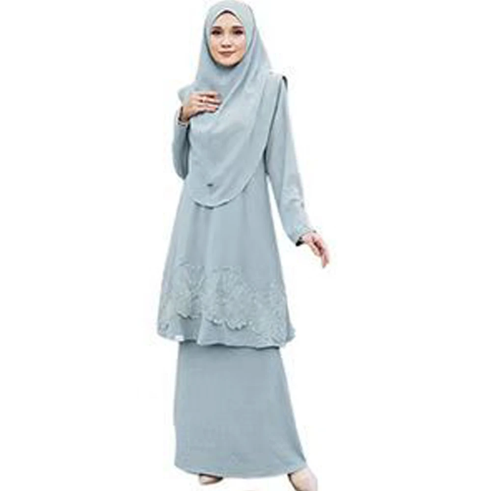 3pcs Eid Abayas Embroidery Hijab Tops Skirt Matching Set Women Muslim Dress Dubai Turkey Kaftan Islam Prayer Garment Jalabiya