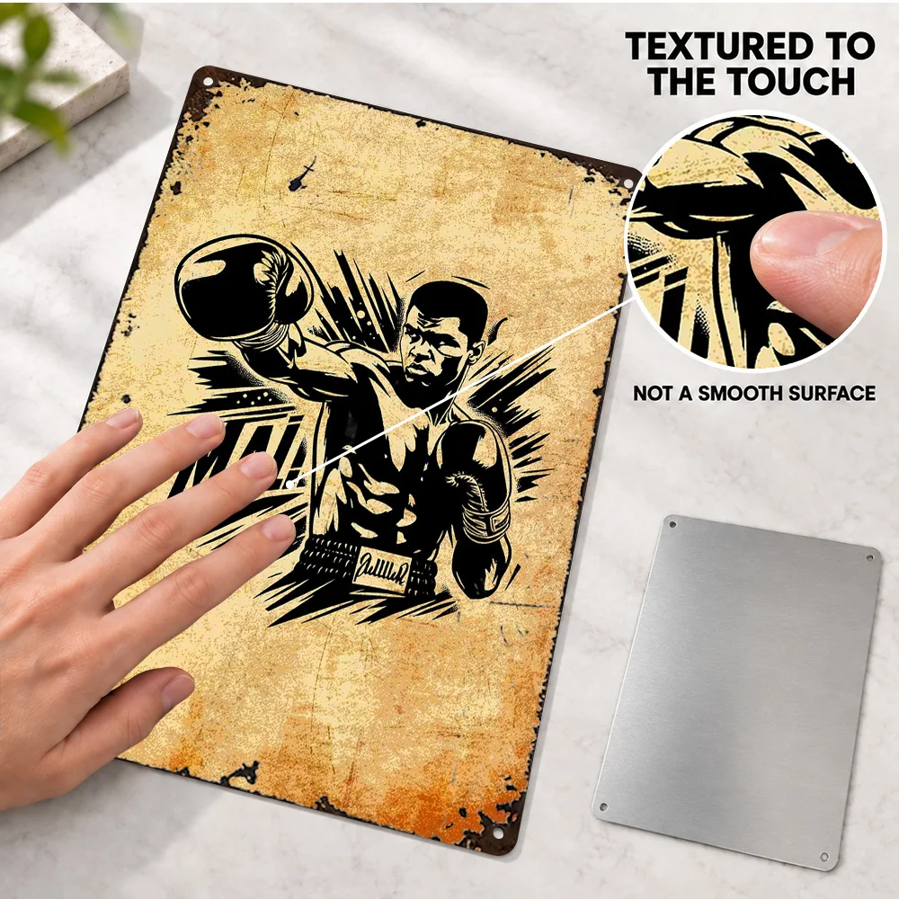 Muhammad Ali Boxing Textured Metal Poster Personalized Aluminum Sign Comic Book Character Illustration Wall Art For Game Room