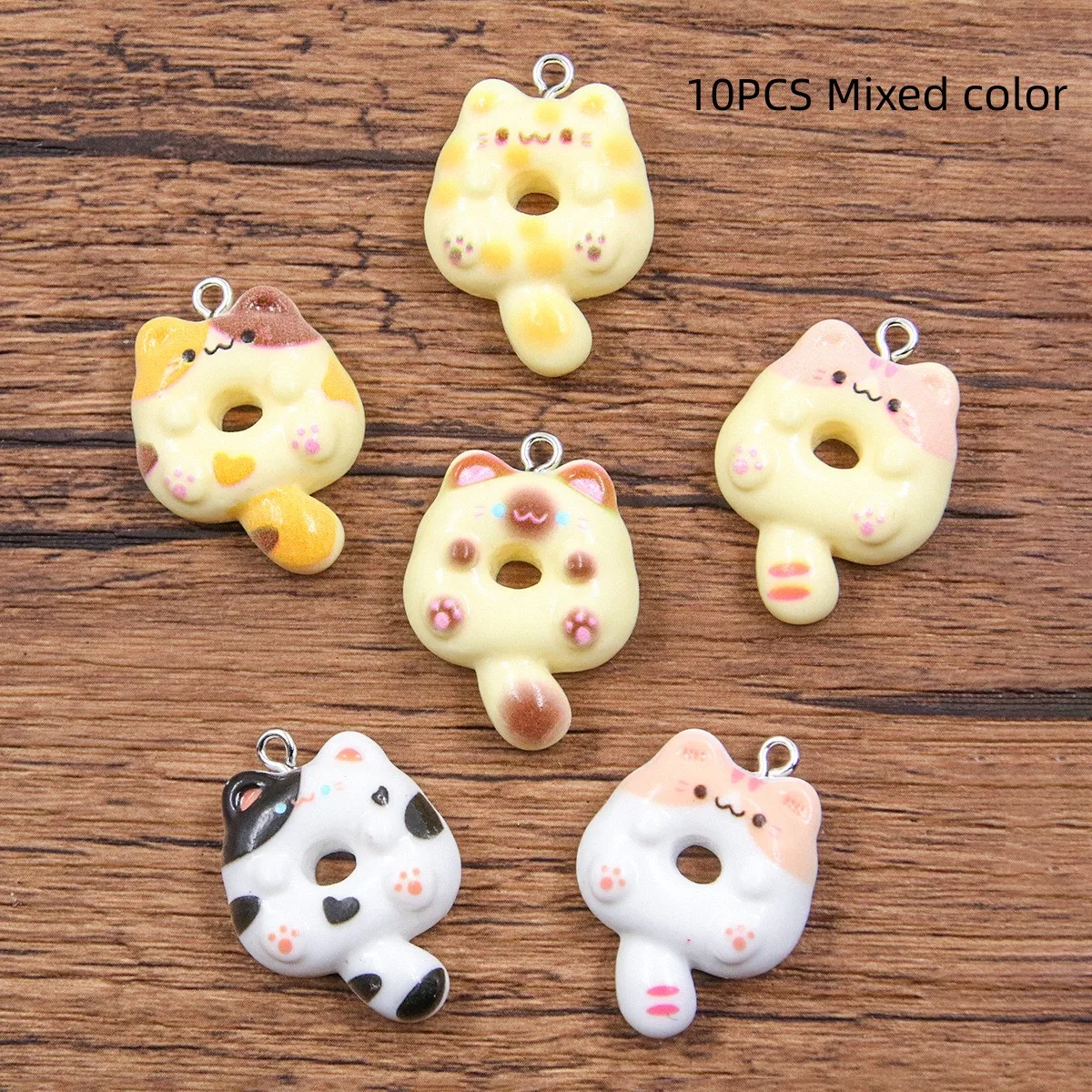 10PCS DIY resin accessories, cute cat donut pendant, luggage bracelet, mobile phone pendant
