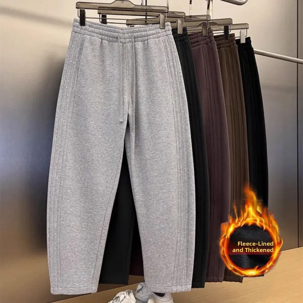 

Мужские осенне-зимние брюки прямого кроя, не требующие глажки, повседневные спортивные брюки, теплые, однотонные, широкие, прямые штанины