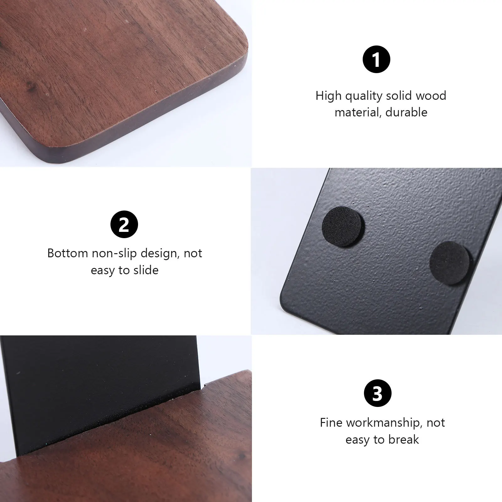 

2pcs Wooden Bookends Black Walnut Solid Wood Book Stoppers Thickened Supports For Home Office Library Use Antislip