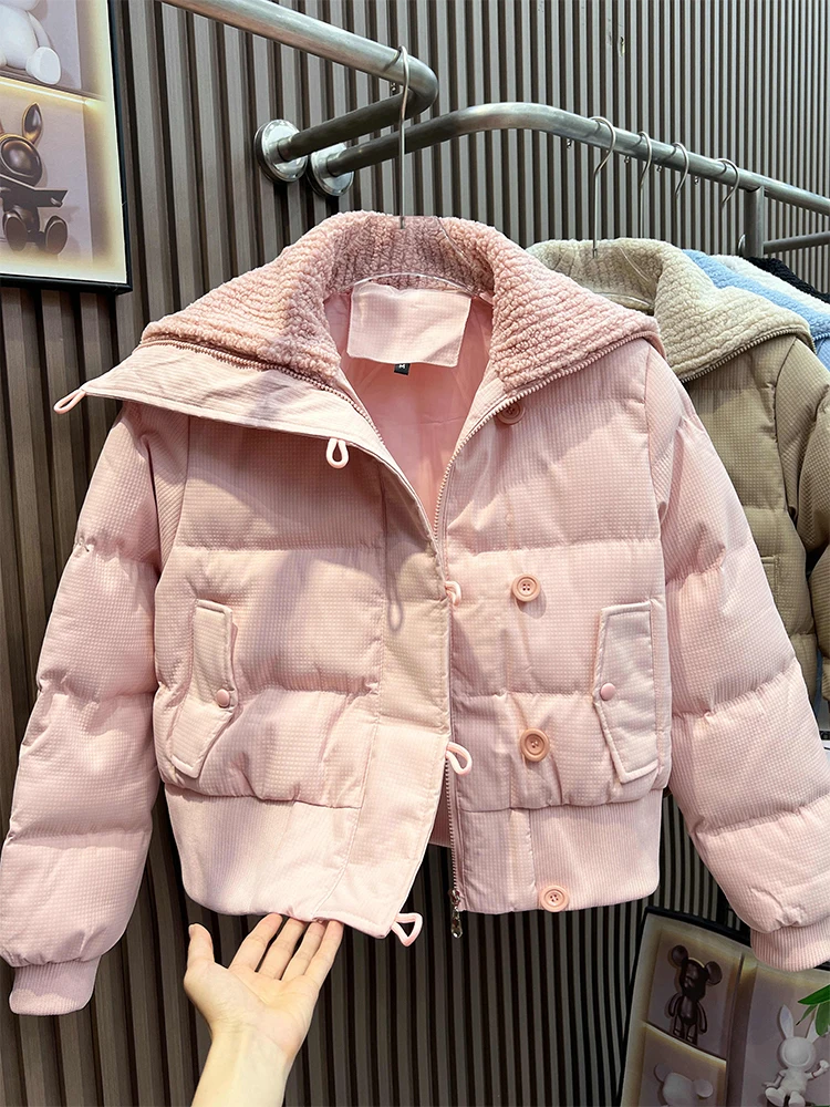 Women White Parkas Jacket Thicken Warm Padded Coat 90s Vintage Korean Long Sleeve Overcoat Streetwear 2000s Clothes Winter 2024