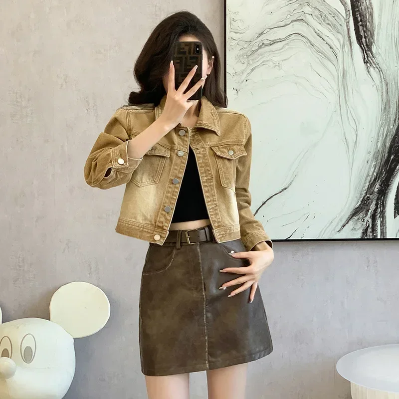 

Jacket 2024 Early Spring New Korean Version of The Loose Wild Khaki Light Brown Washed Short Jacket