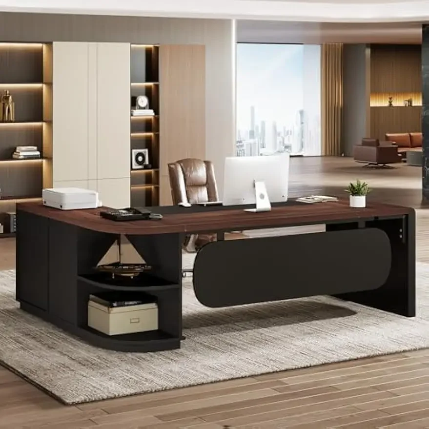 

Tribesigns 80'' L-Shaped Desk, Large Executive Office Desk with 55'' Drawers Cabinet, Modern Computer Table with Storage Shelves
