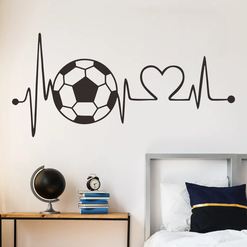 

1pc Soccer Print Wall Sticker Modern PVC Heart & Football Print Wall Decal For Home Decoration