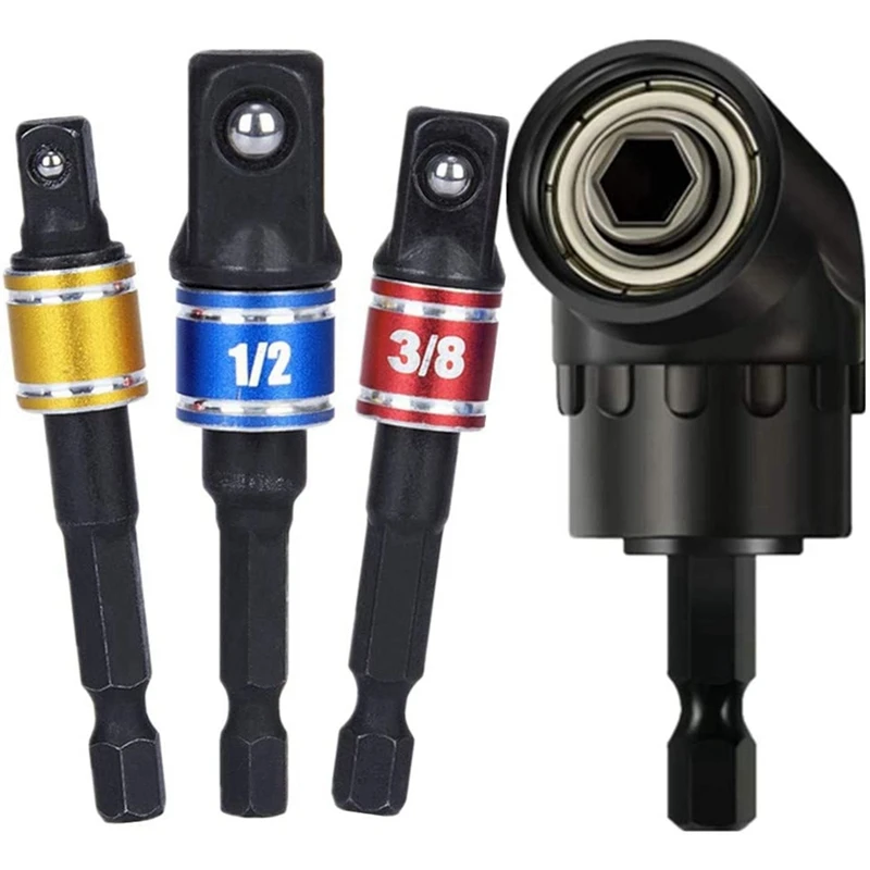 NEW-Drill Socket Adapter Converter For Impact Driver 105° Right Angle Drill Attachment Bit Socket Adapter And Reducer Set