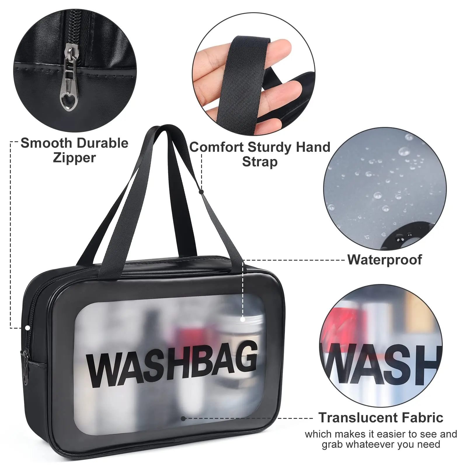 Portable Toiletry Bags with Handle, Translucent Waterproof travel Make up Bags for Women, Large Capacity Travel Cosmetic Bags