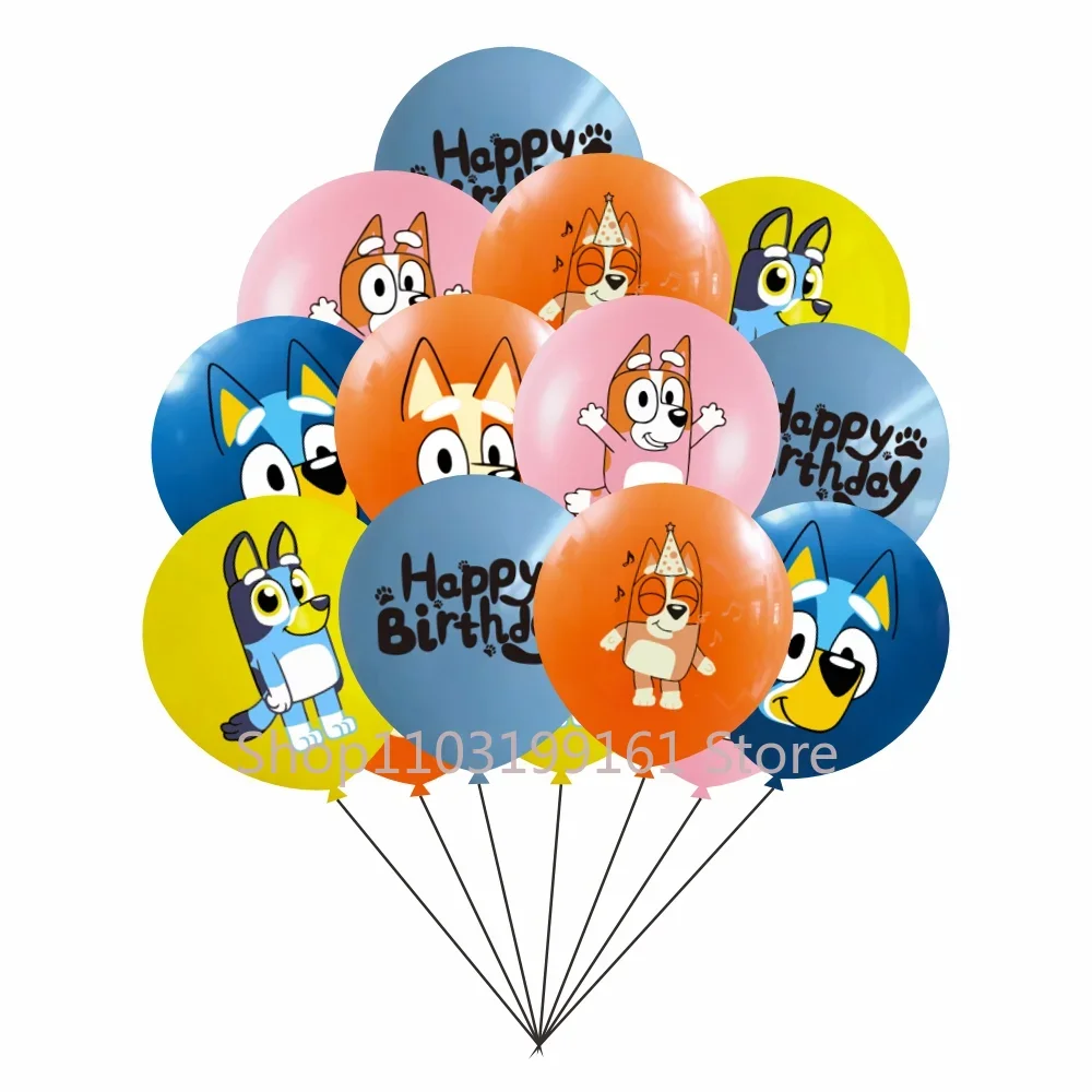 New 12pcs Bluey Latex Balloon Set Bingos Blueyes Family Balloons Cartoon Birthday Party Decor Kids Toys Baby Shower Decor Gifts