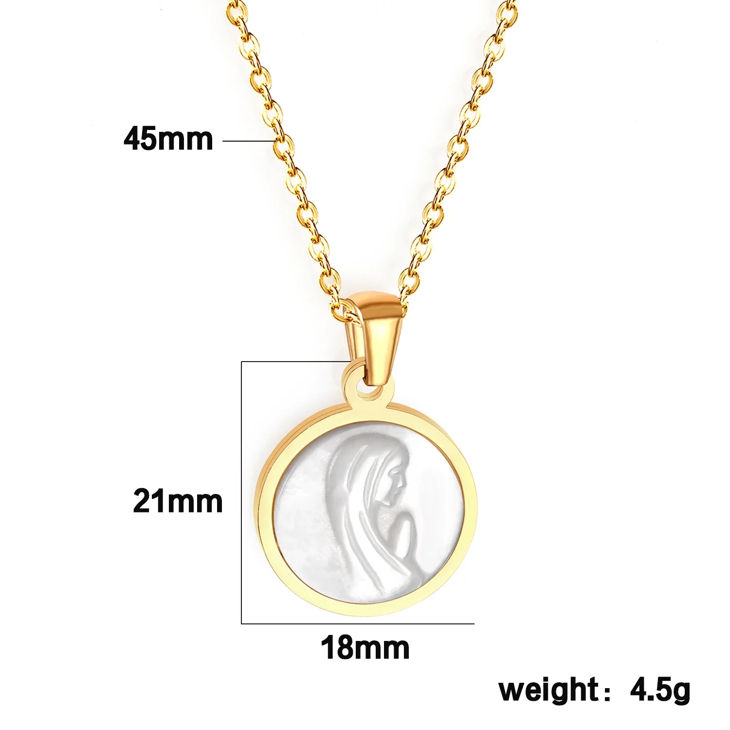 Round Pattern Imitation Pearl Engrave Prayer Girls Pendant Necklace Religious Trendy Carve White Shell Choker Colar