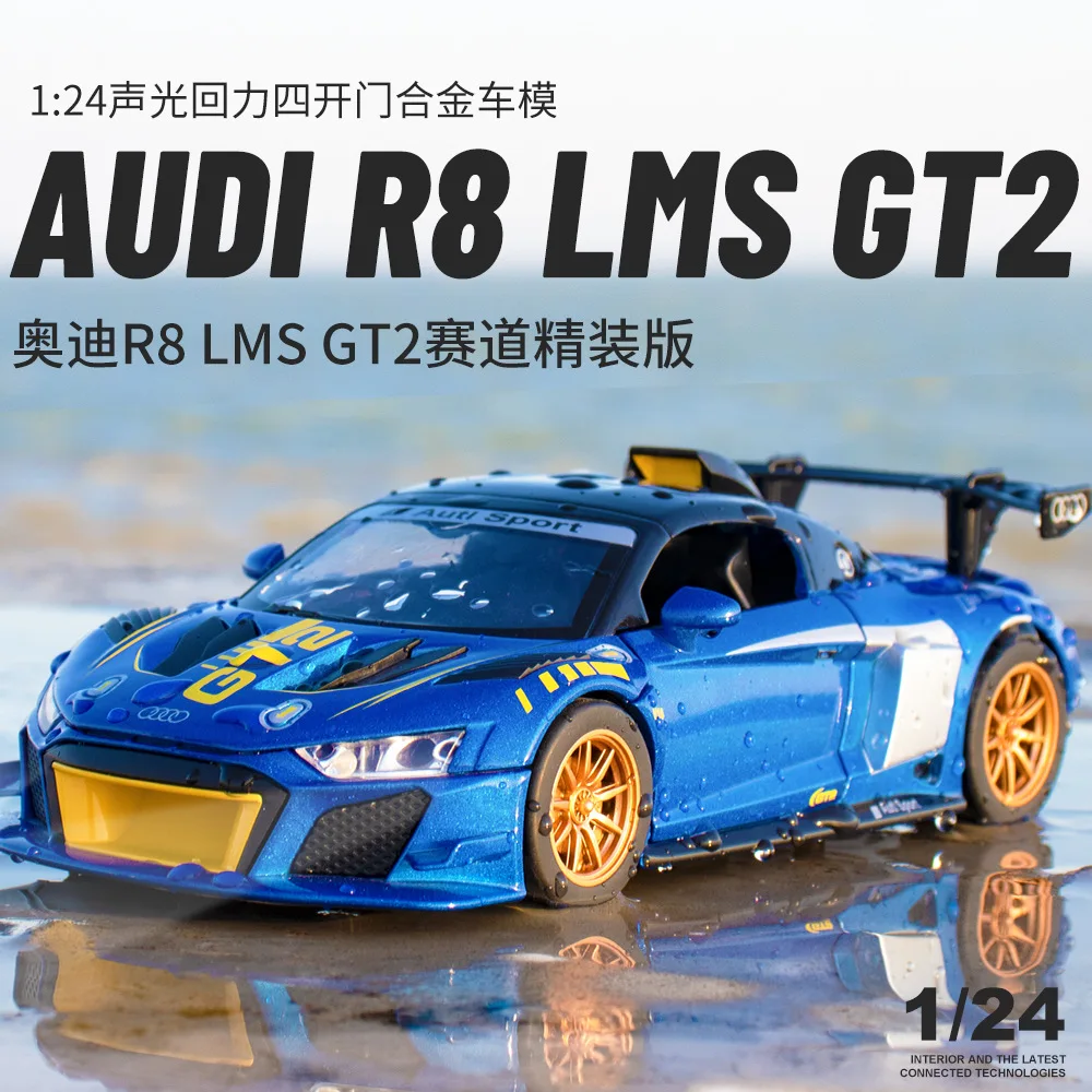 

1:24 Audi R8 LMS GT2 race track version Diecast Metal Alloy Model sports car Pull Back Sound Light Car Children Gift Collection