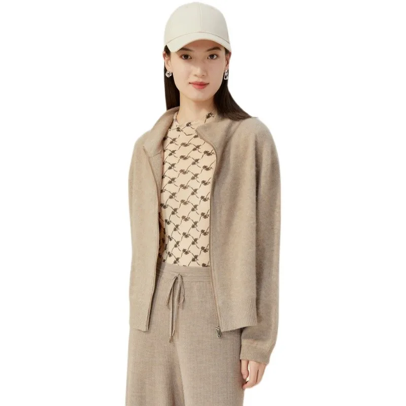 

One Nuo Weige Set 2024 Autumn Pure Color Wide Leg Pants Long Sve Knitted Open Cardigan 090 270 Wool Blend OL Sle
