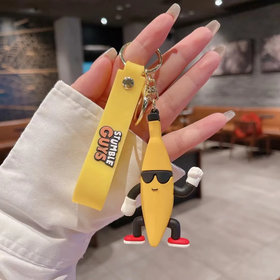 New Game Stumble Guys Keychain Cute King Banana Person Funny Bag Pendent Keyring Car Decoration Key Accessories Toy Couple Gift