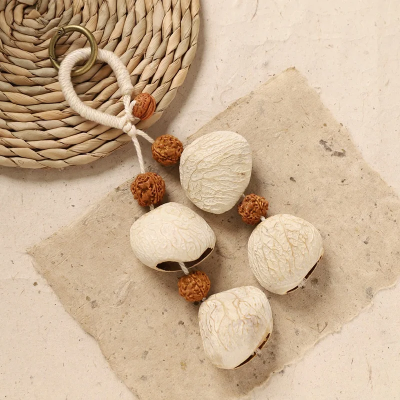 Natural sound Sound Heal Fruit Shell Keychain Bohemian Style DIY Bag Pendant Handmade Gift Hand-Cranked Wind Chime Garden Decor