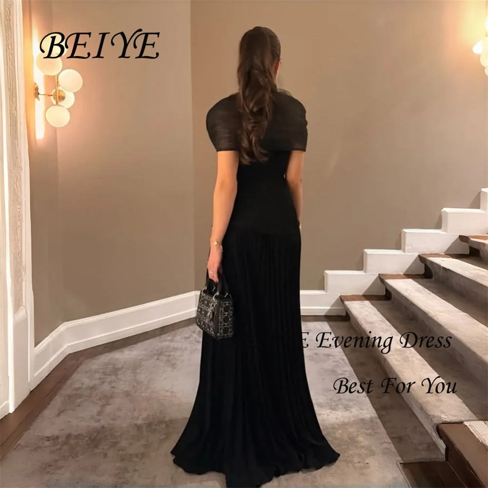 BEIYE – robe de soirée de forme sirène, élégante, noire, musulmane, col haut, manches courtes, plissée, perles, robe de soirée formelle, personnalisée, 2026