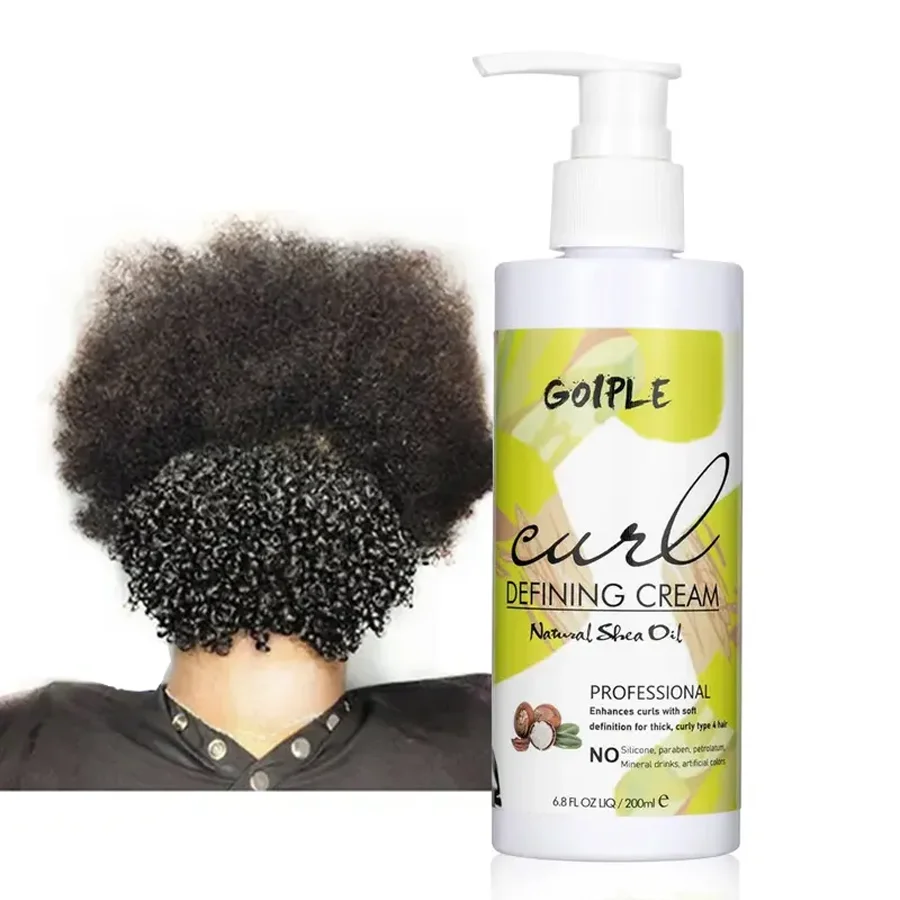 GOIPLE 6.8fl.Oz Natural Shea Oil Curl Defining Cream Tames Frizz Flyaways Enhances Curls Protects Hold Long Lasting Styling