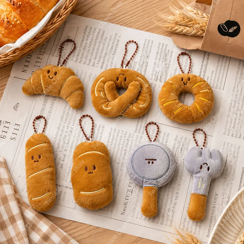 Creative Food Plush Keychains Cute Pendant Kawaii Keychain Girls Cartoon Doll Plush Toy Doll Bread Backpack Decoration Gifts